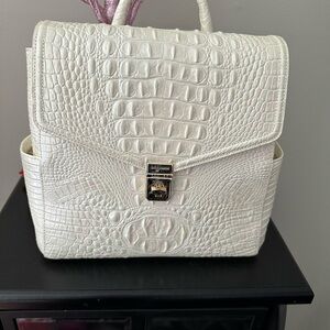 Brahmin Crocodile-Embossed Backpack in Milk